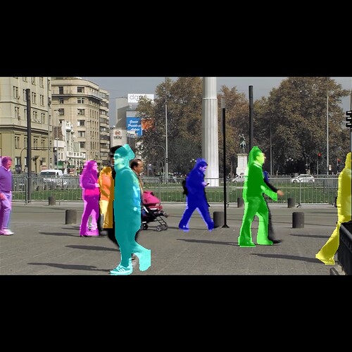 frame_2: see feet of man in foreground (cyan) and legs of man on the right (green)